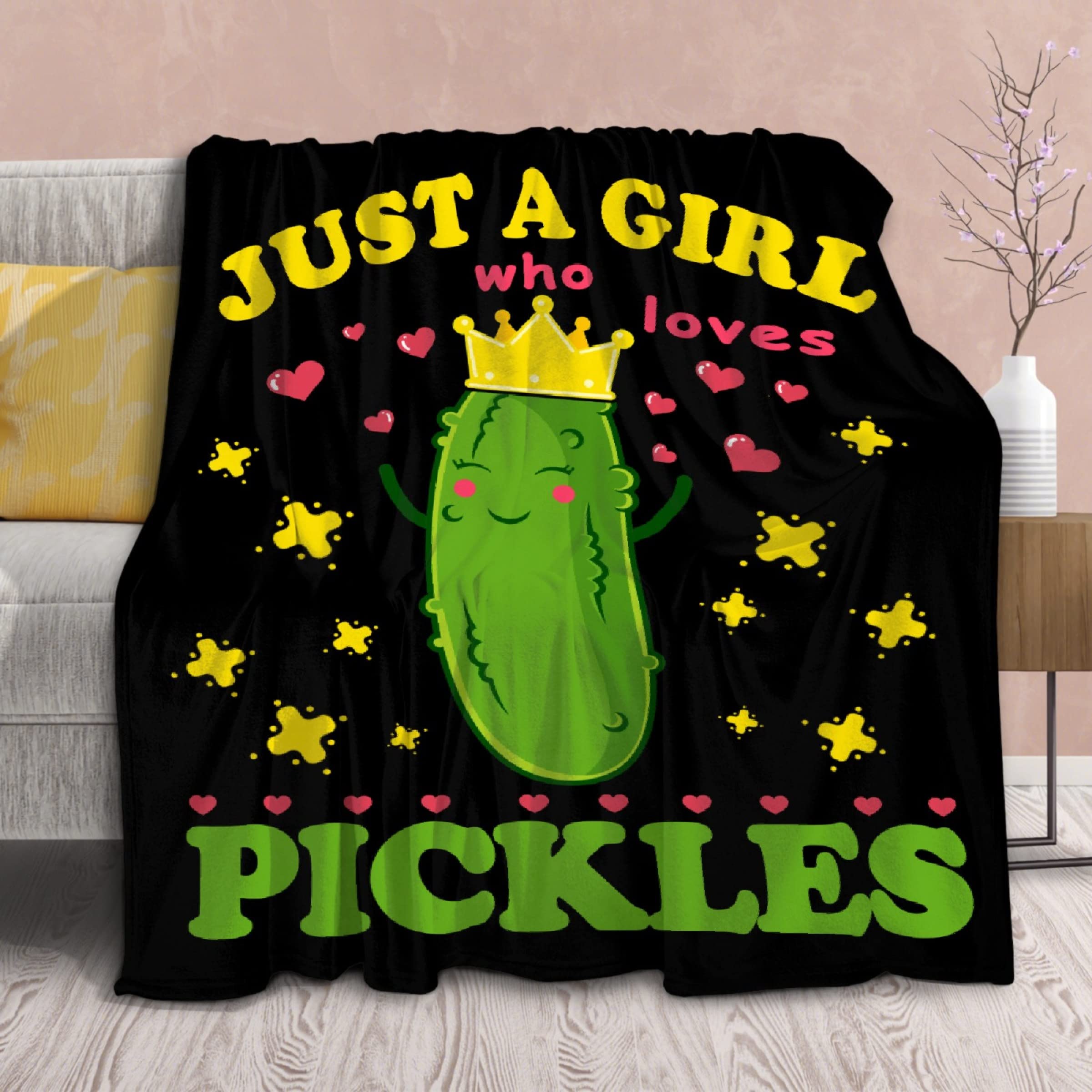 Pickle Blanket Funny Gift For Girl Comfy Plush-Just A Girl Who Loves Pickles Fleece Throws Cute Food Lightweight Sheet Super Sof